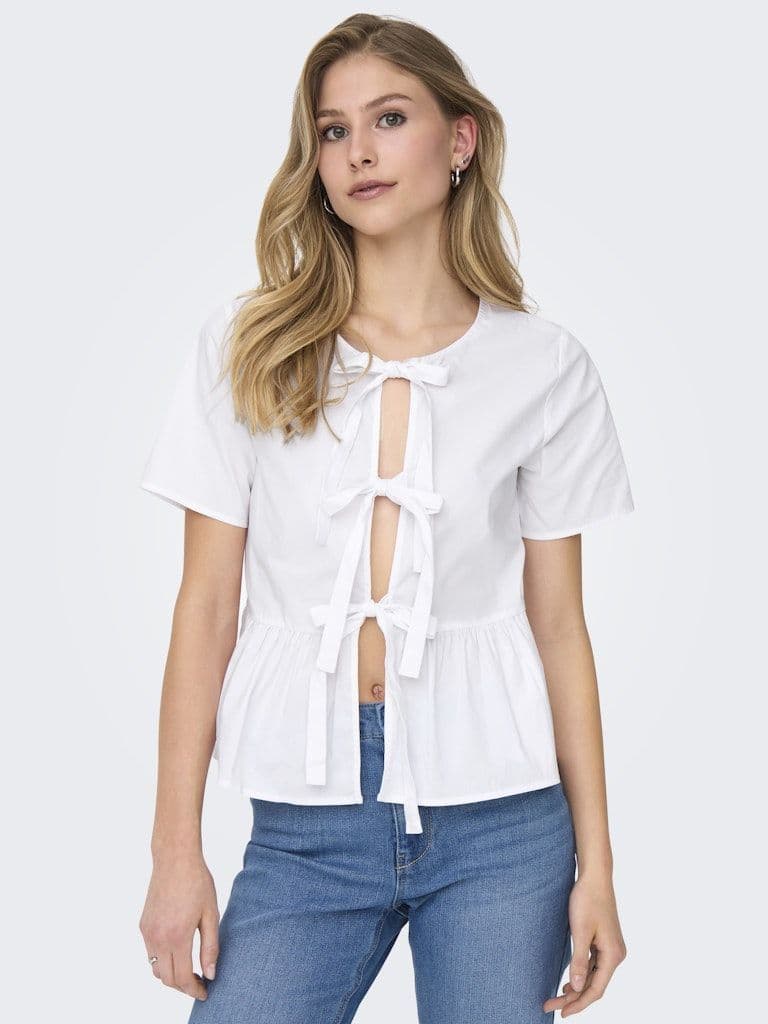 JDY Mio S/S Rev String Top | White