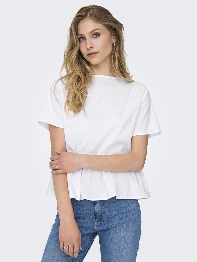 JDY Mio S/S Rev String Top | White