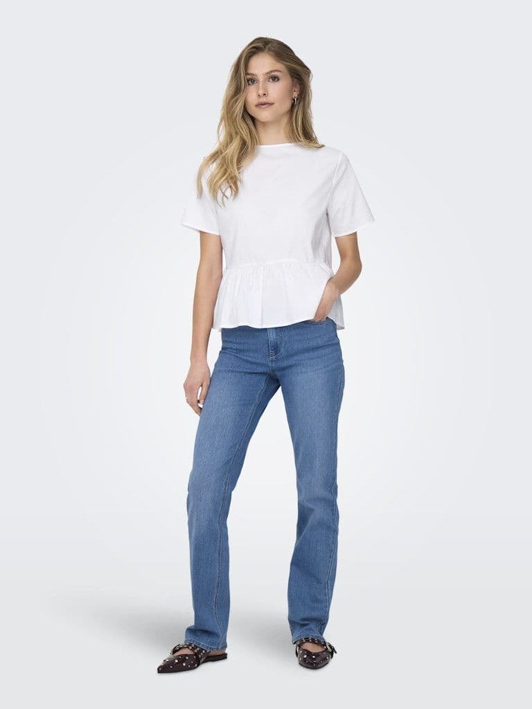 JDY Mio S/S Rev String Top | White