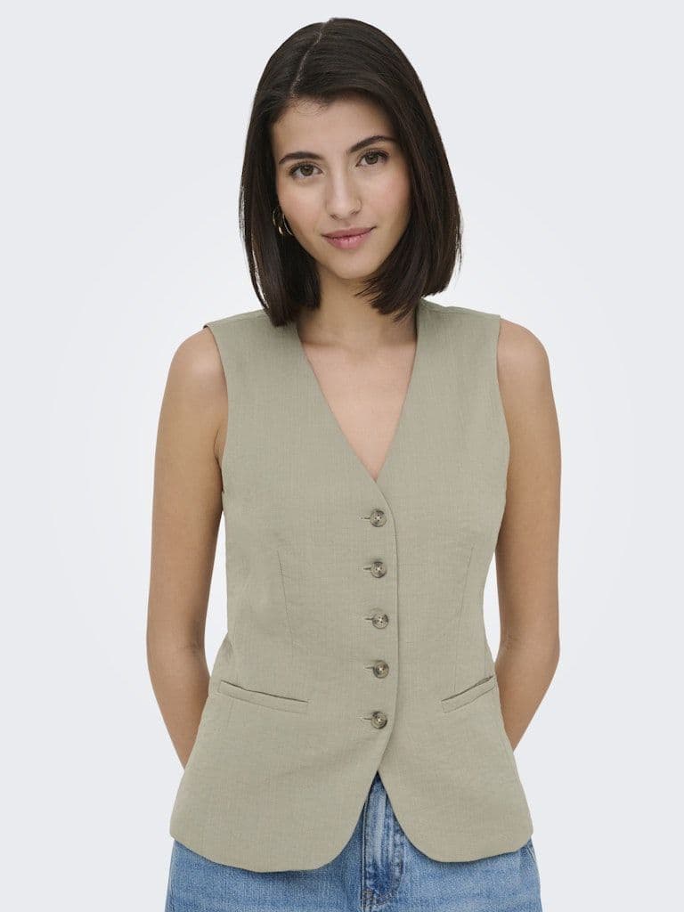 JDY River S/L Waistcoat | Teak