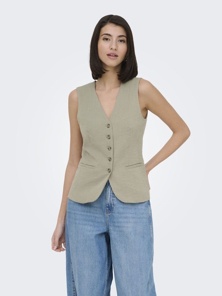 JDY River S/L Waistcoat | Teak