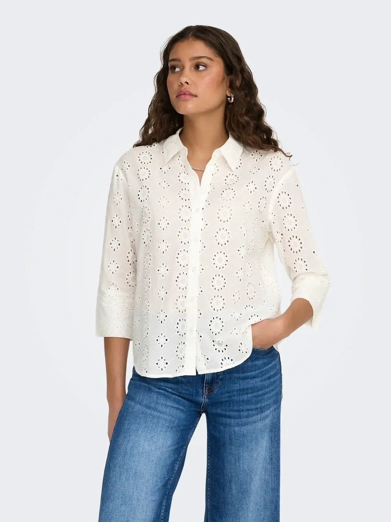 JDY Tallie 3/4 Long Shirt | Cloud Dancer