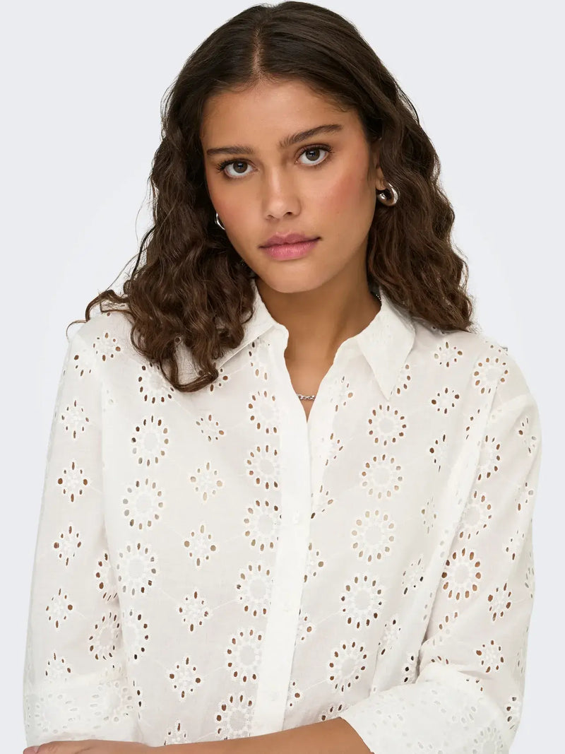 JDY Tallie 3/4 Long Shirt | Cloud Dancer