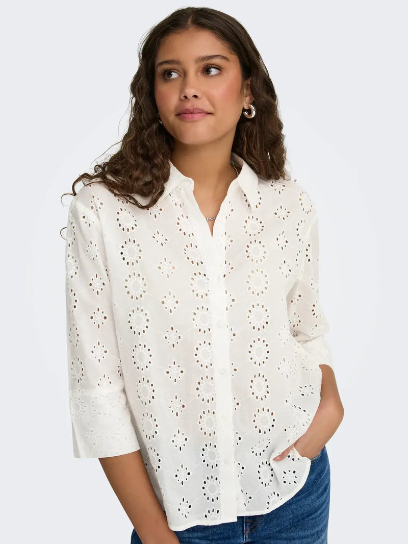 JDY Tallie 3/4 Long Shirt | Cloud Dancer