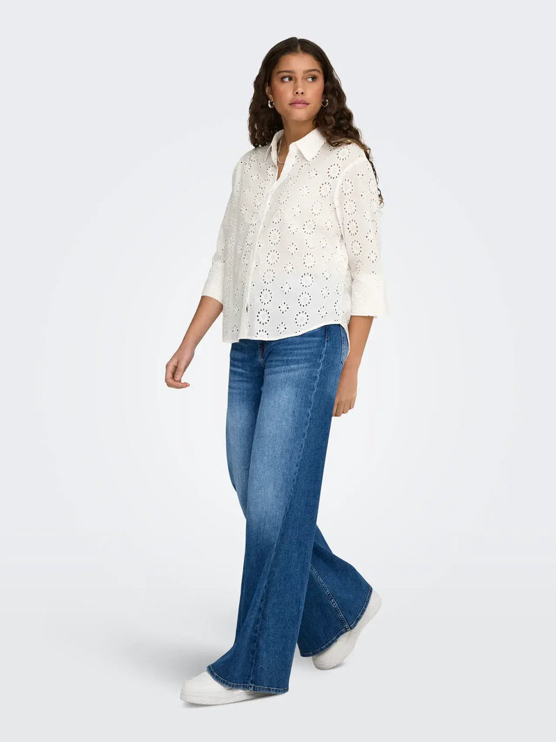 JDY Tallie 3/4 Long Shirt | Cloud Dancer