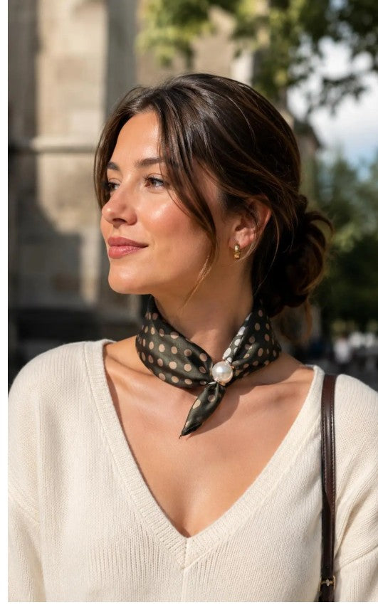 Best Angel Scarf with Pearls & Magnetic Closure | Khaki BA4416_5