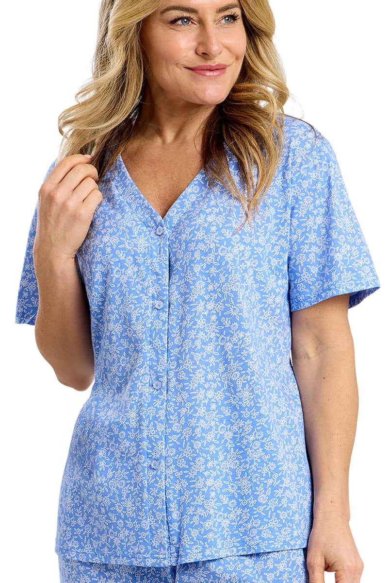 Marlon Scattered Cotton Rich Jersey Capri Pyjama Set | Blue MA47503