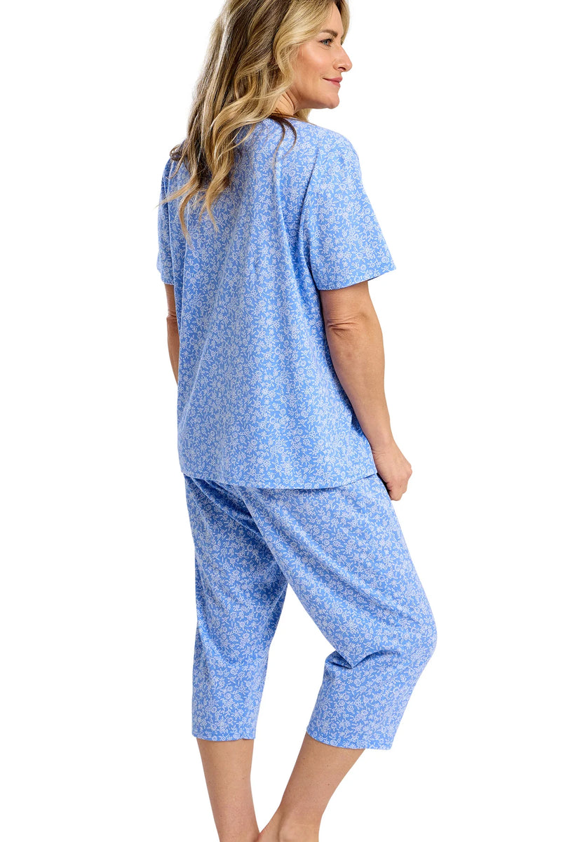 Marlon Scattered Cotton Rich Jersey Capri Pyjama Set | Blue MA47503