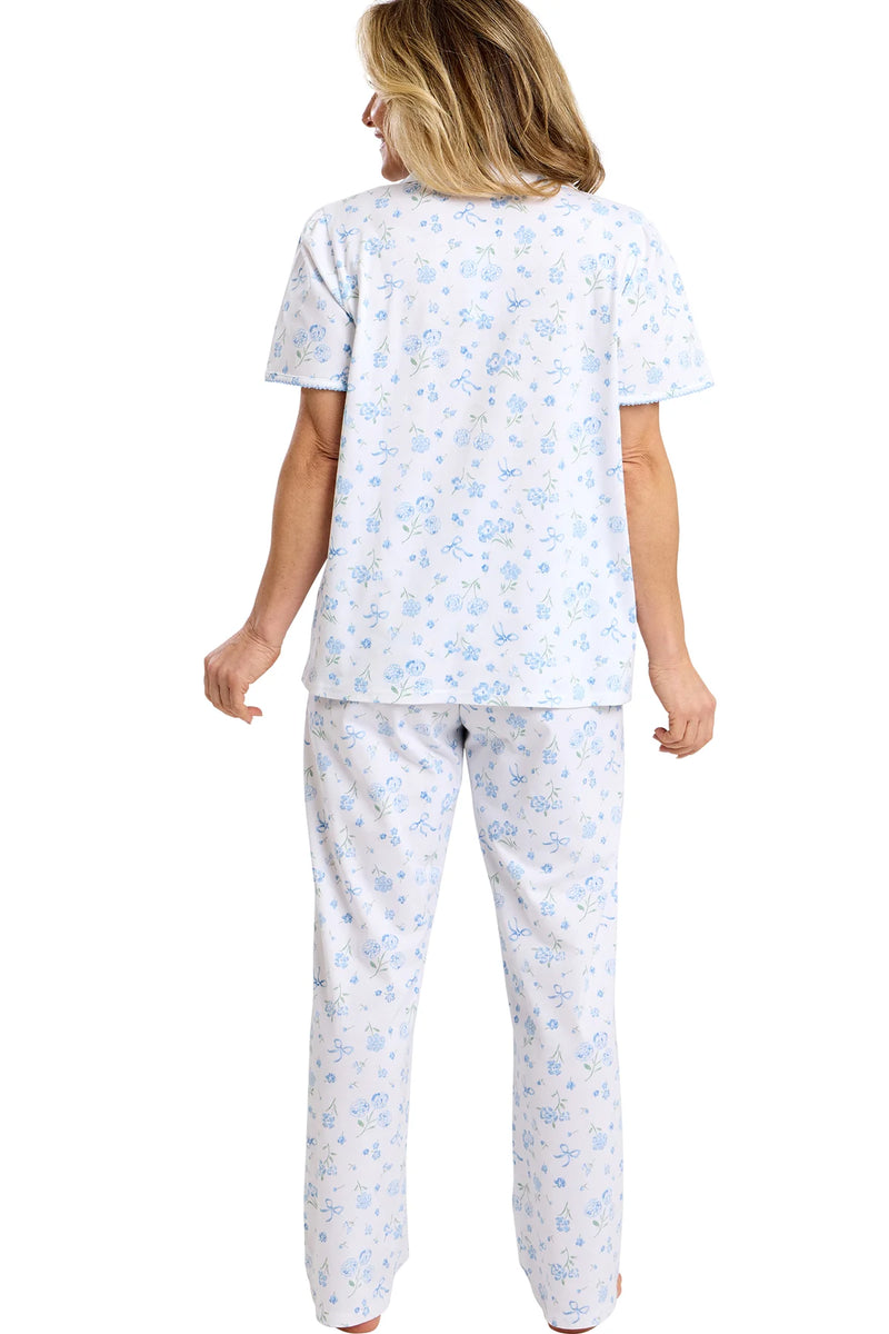 Marlon Spring Garden Pure Cotton Revere Collar Pyjama Set | Blue MA47572