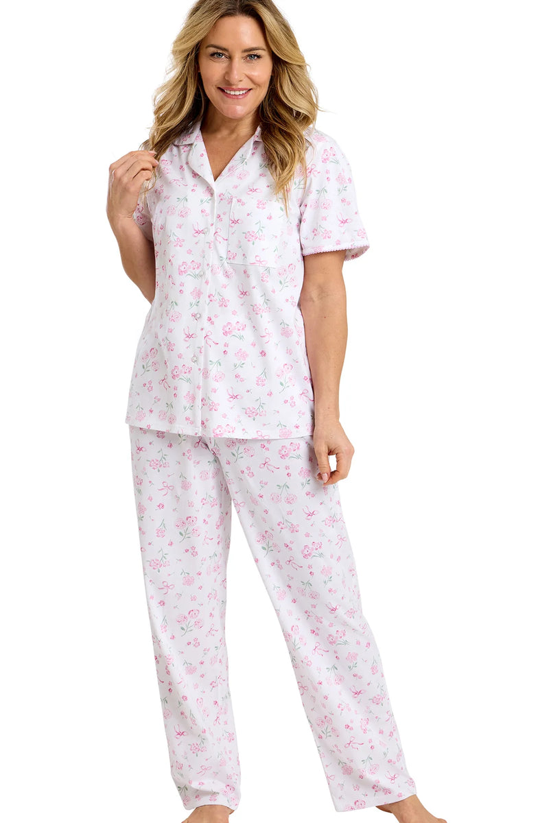 Marlon Spring Garden Pure Cotton Revere Collar Pyjama Set | Pink MA47572