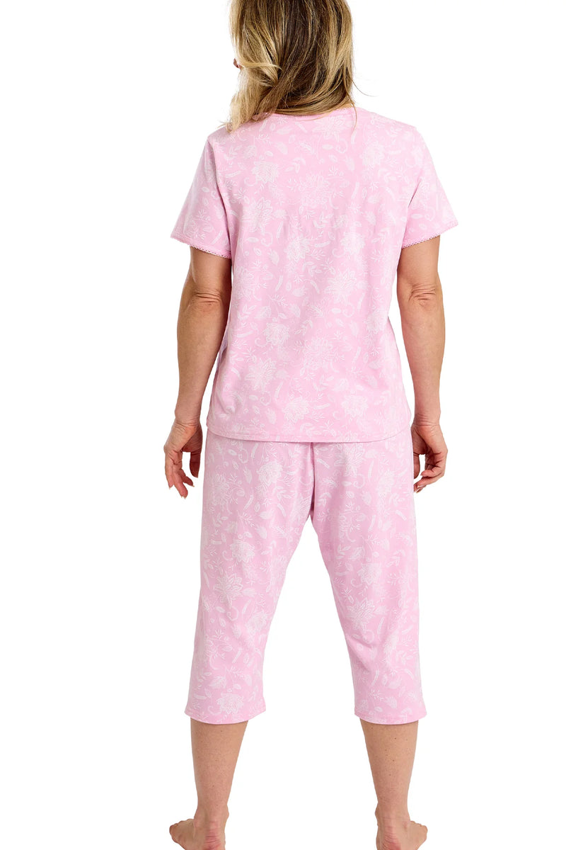 Marlon Dotty Cotton Cropped Capri Pyjama Set |  Pink MA47758