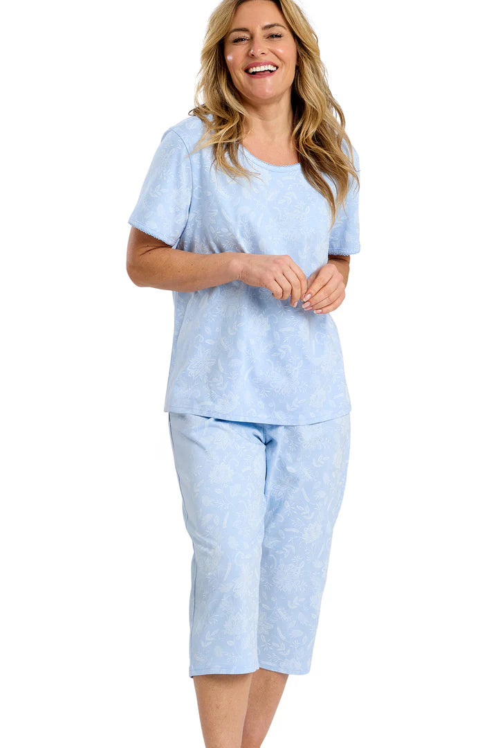 Marlon Dotty Cotton Cropped Capri Pyjama Set |  Blue MA47758