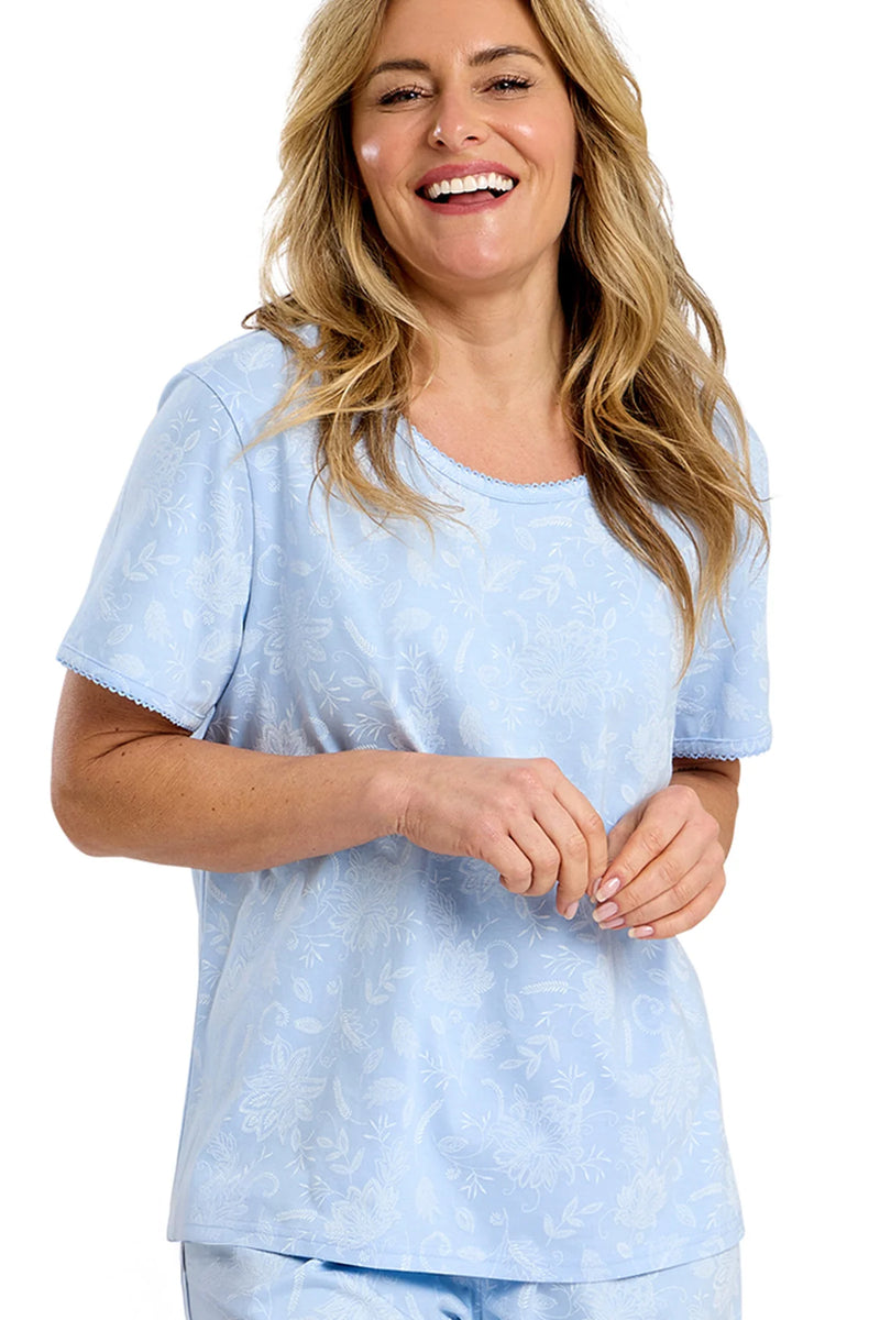 Marlon Dotty Cotton Cropped Capri Pyjama Set |  Blue MA47758