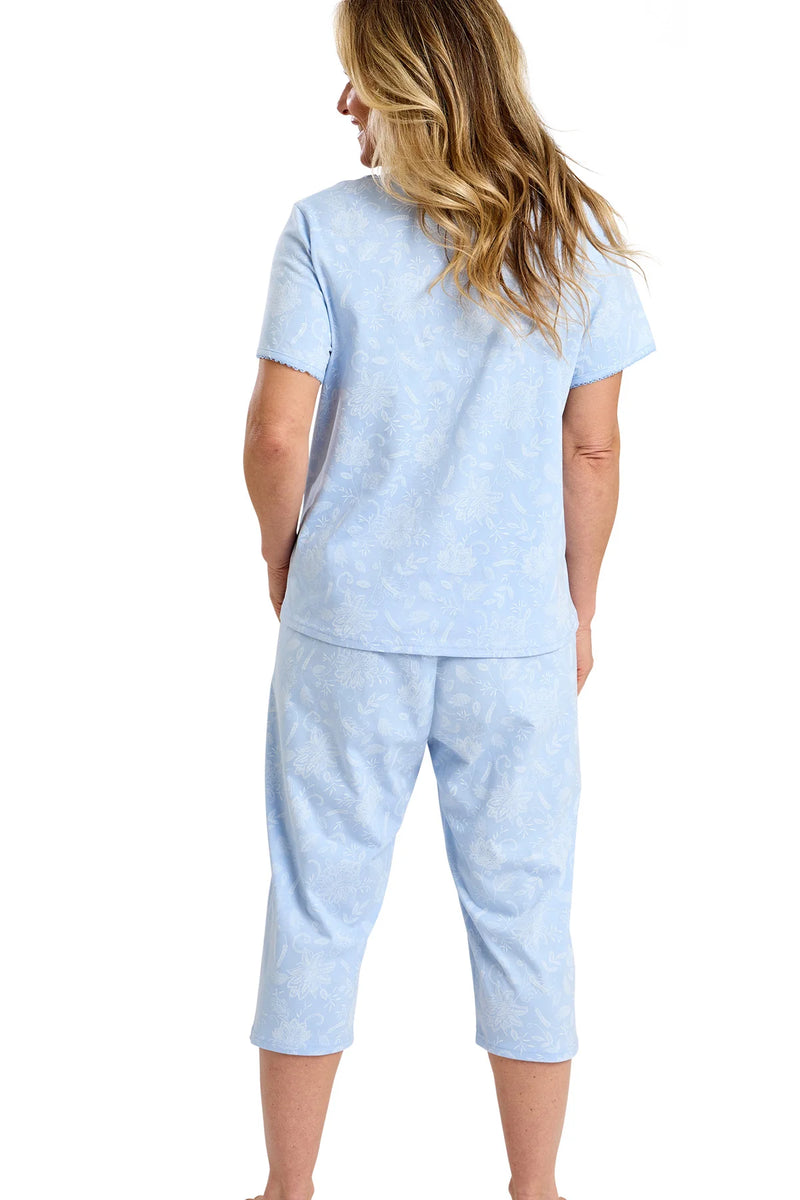 Marlon Dotty Cotton Cropped Capri Pyjama Set |  Blue MA47758