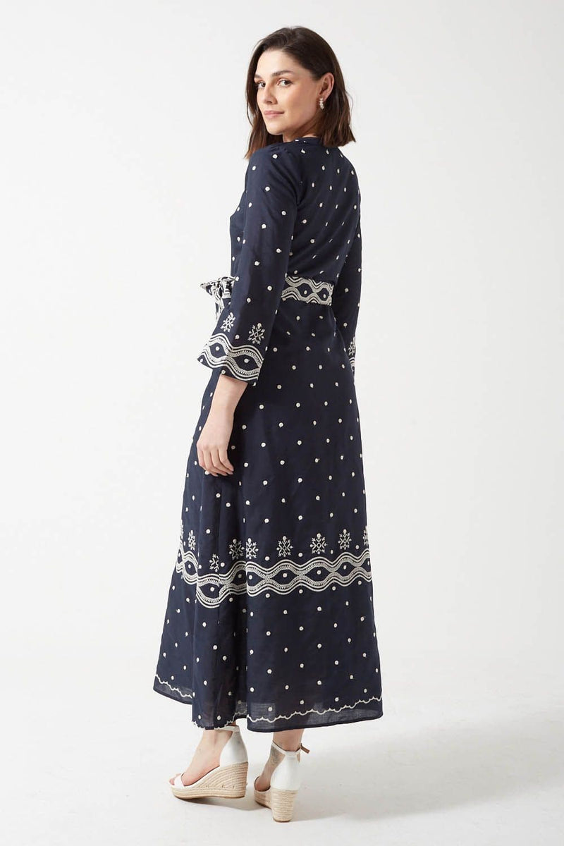 Marc Angelo Maxi Dress  Embroidered | Navy Ma81140