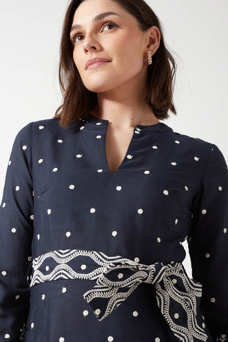 Marc Angelo Maxi Dress  Embroidered | Navy Ma81140