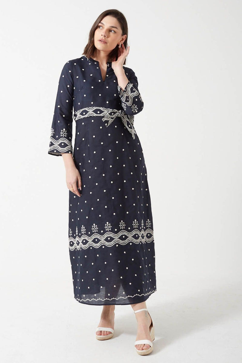 Marc Angelo Maxi Dress  Embroidered | Navy Ma81140