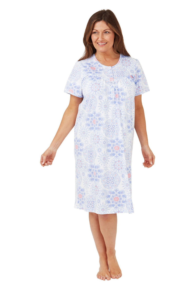 Marlon Geo Cotton Night Dress  | Blue MA40826