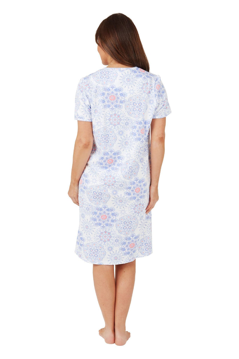 Marlon Geo Cotton Night Dress  | Blue MA40826