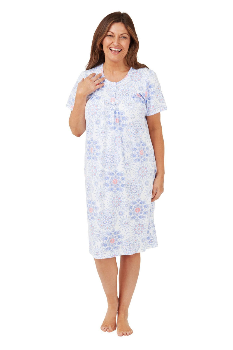 Marlon Geo Cotton Night Dress  | Blue MA40826