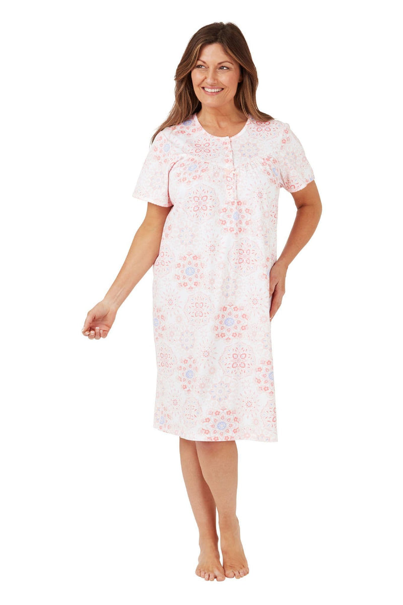 Marlon Geo Cotton Night Dress  | Pink  MA40826