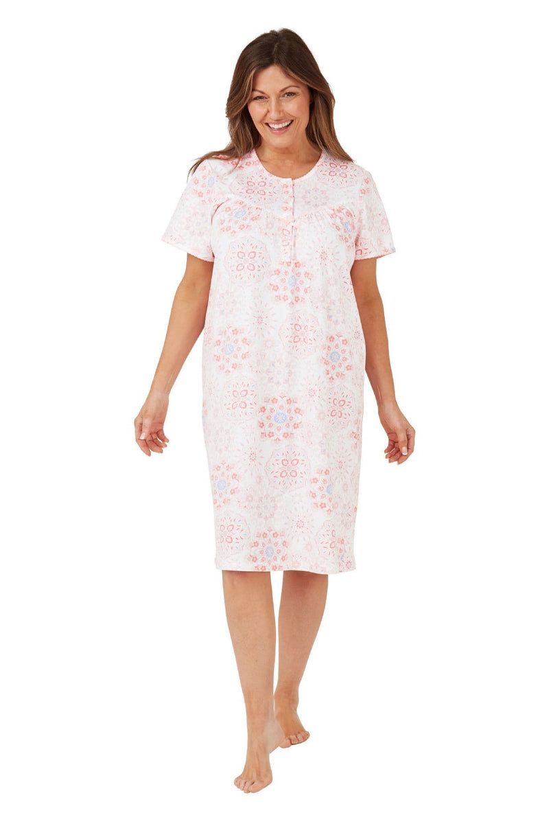 Marlon Geo Cotton Night Dress  | Pink  MA40826