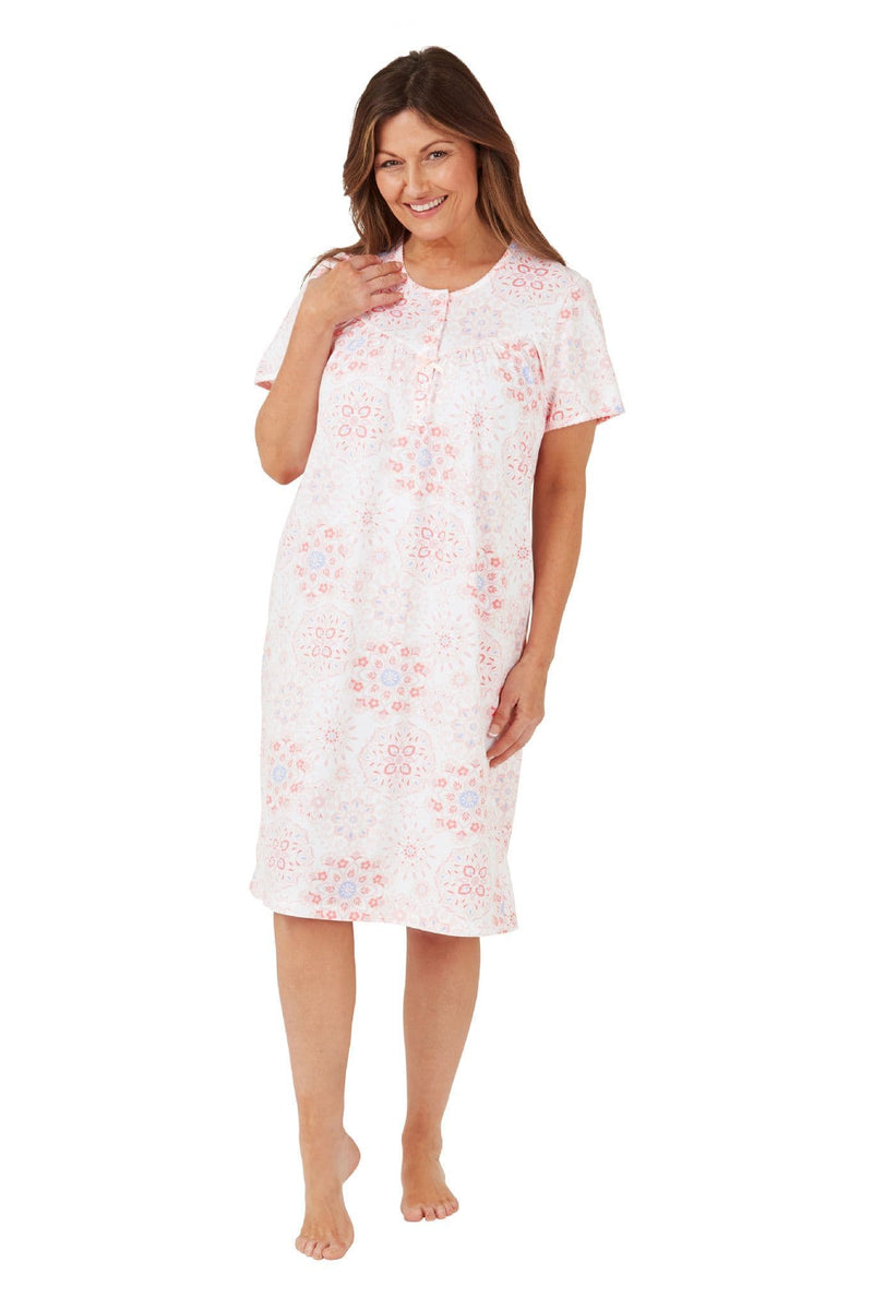Marlon Geo Cotton Night Dress  | Pink  MA40826