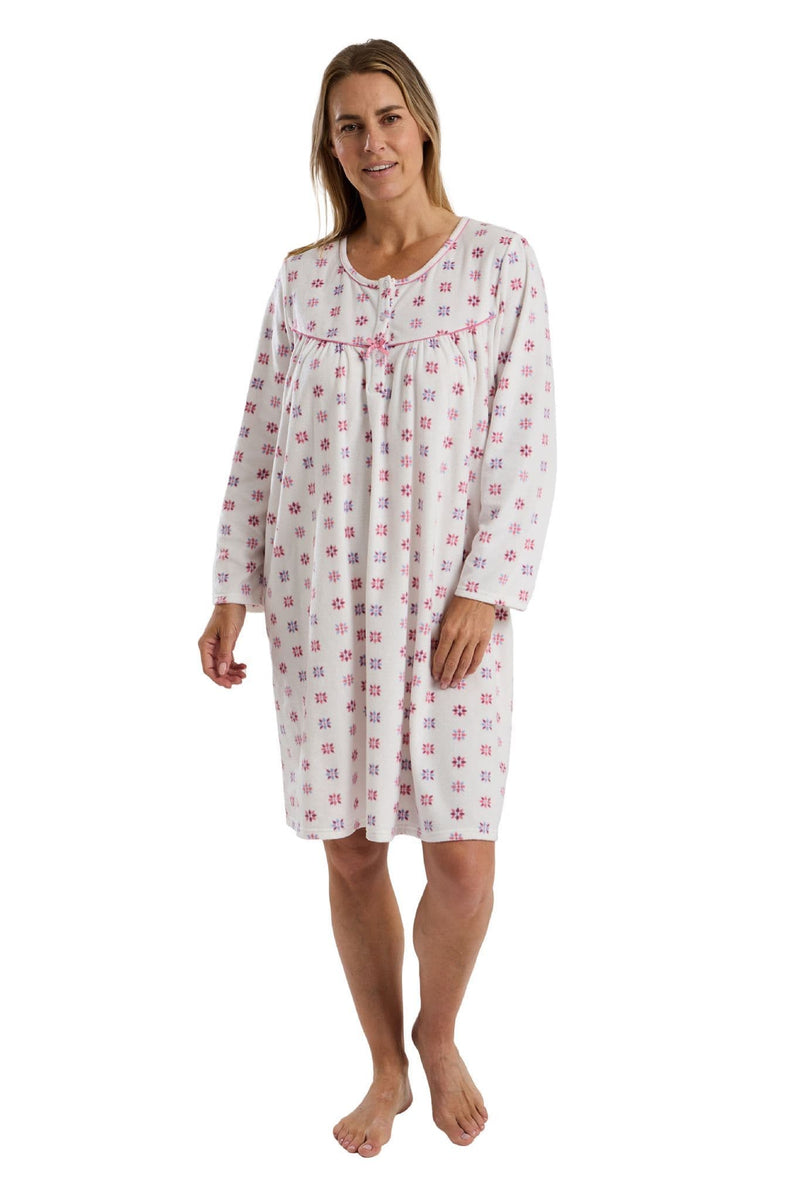 Marlon  Geo Floral Fleece Night Dress | Pink MA45728