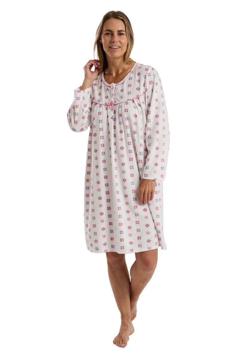 Marlon  Geo Floral Fleece Night Dress | Pink MA45728