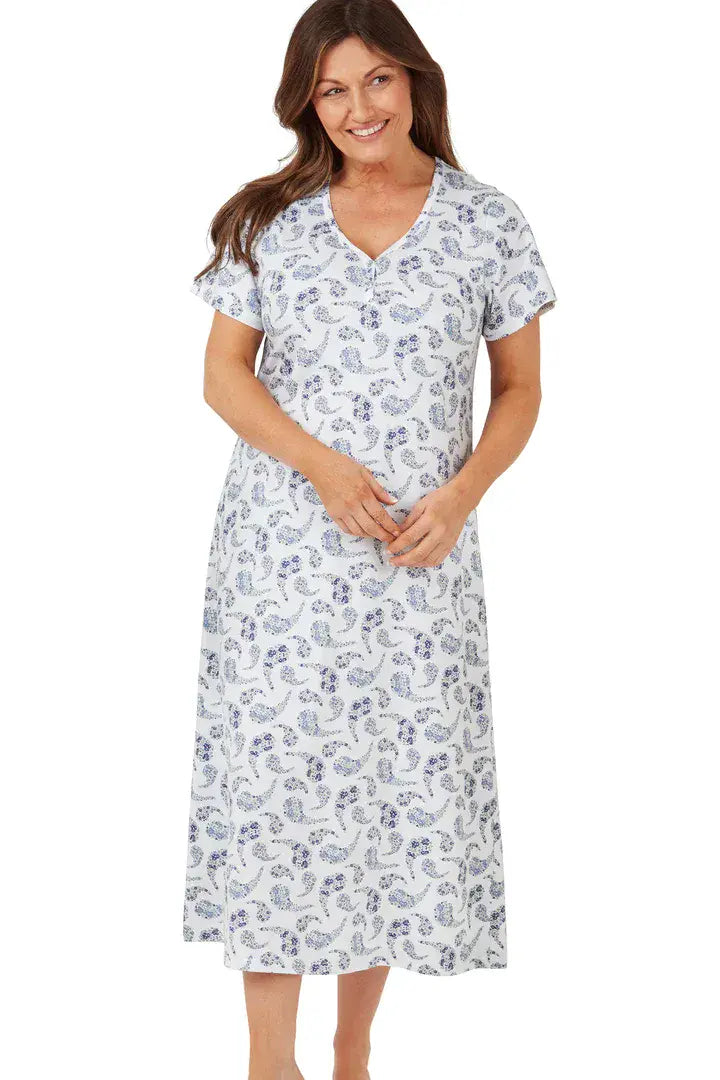 Marlon  Long Cotton  Paisley N/Dress  | Blue MA41260