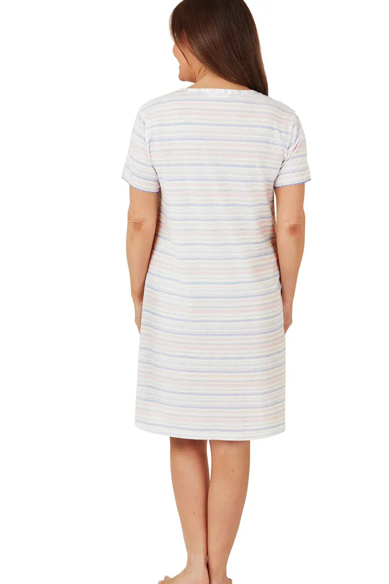 Marlon Stripe Cotton Night Shirt  | Blue MA40817