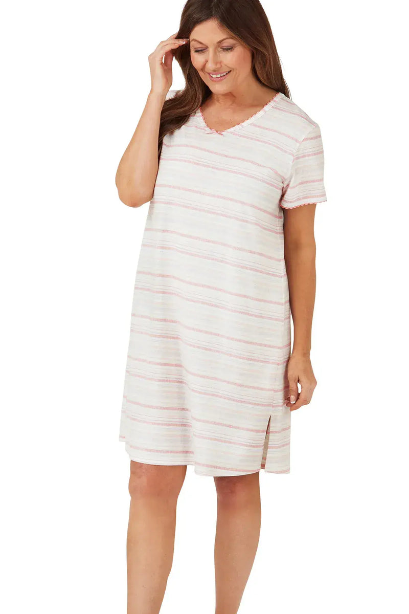 Marlon Stripe Cotton Night Shirt  | Pink  MA40817