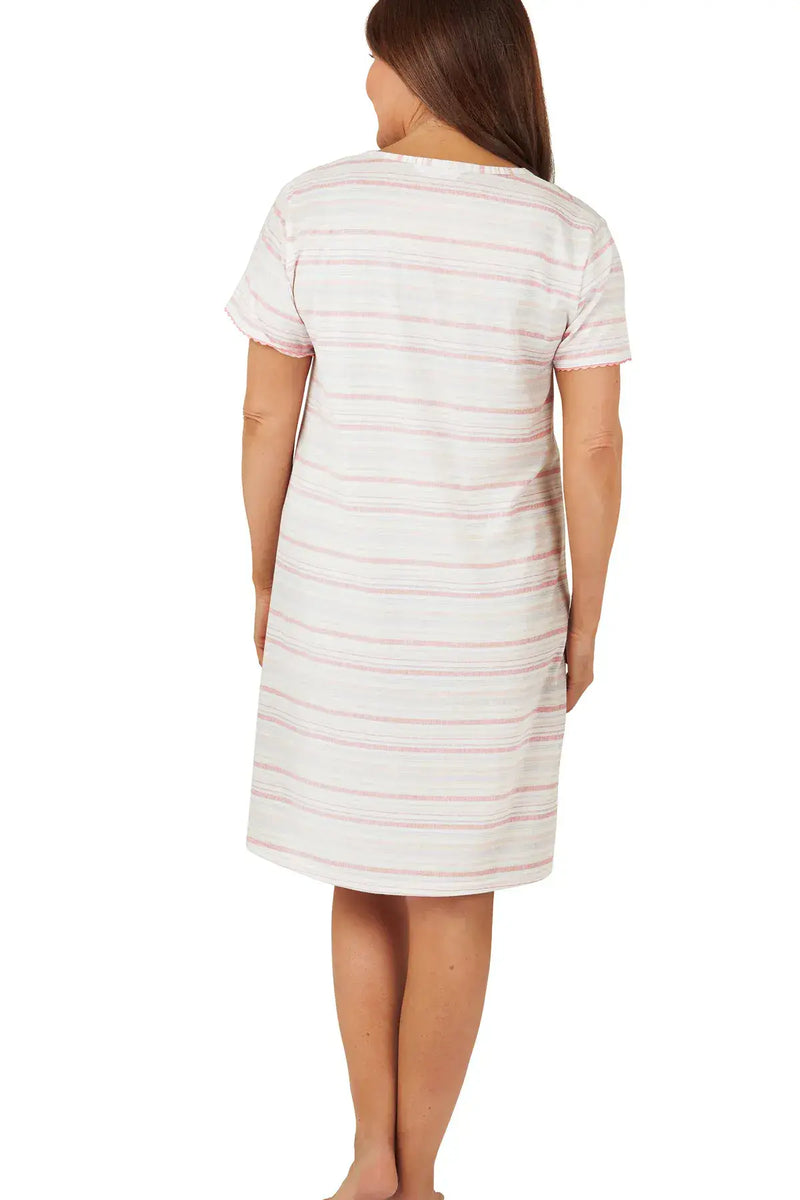 Marlon Stripe Cotton Night Shirt  | Pink  MA40817