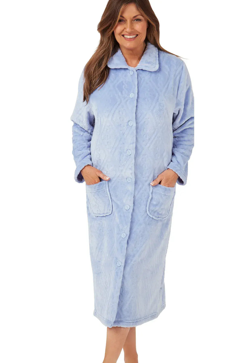 Marsylka Embossed Button Housecoat  | Blue MA42472