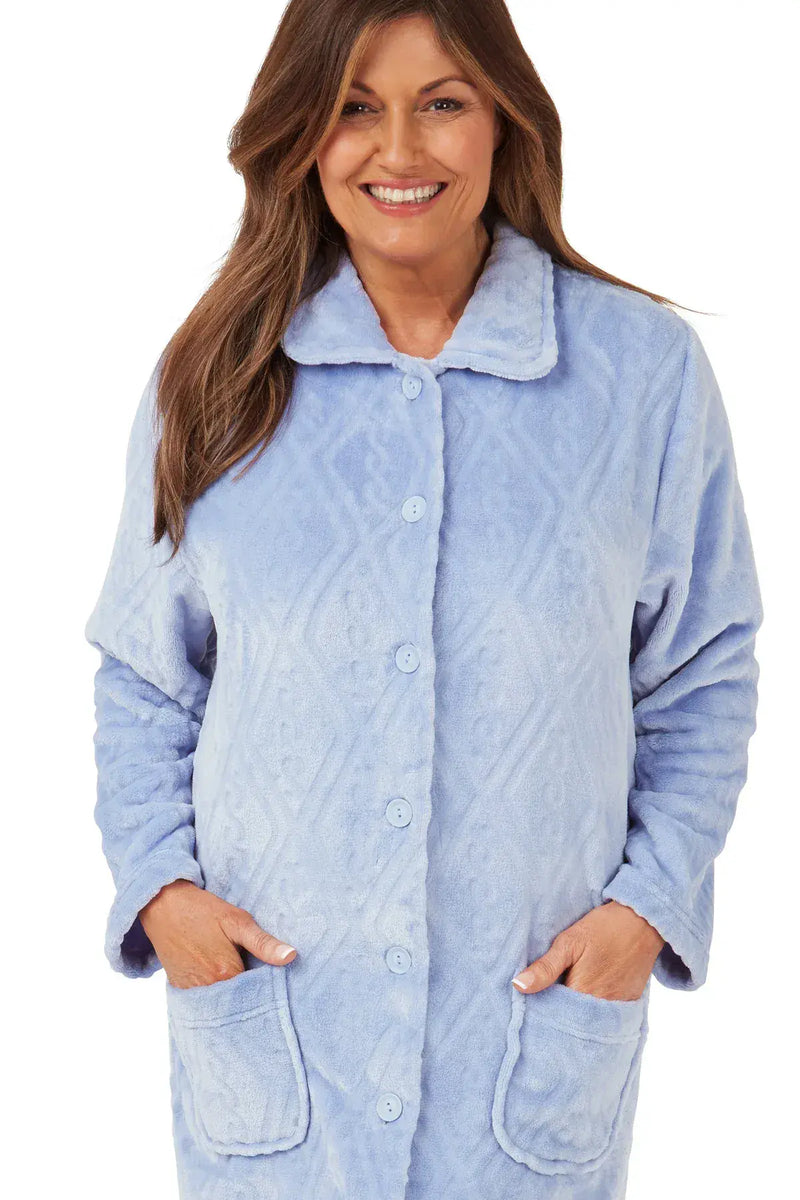 Marsylka Embossed Button Housecoat  | Blue MA42472