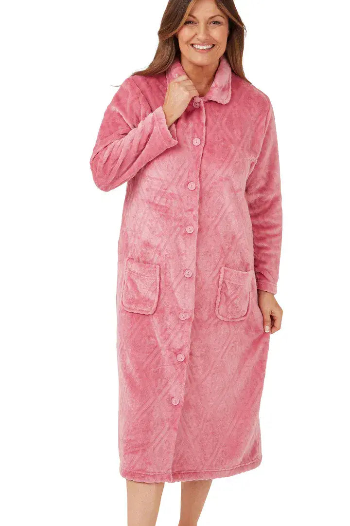 Marsylka Embossed Button Housecoat  | Pink MA42472