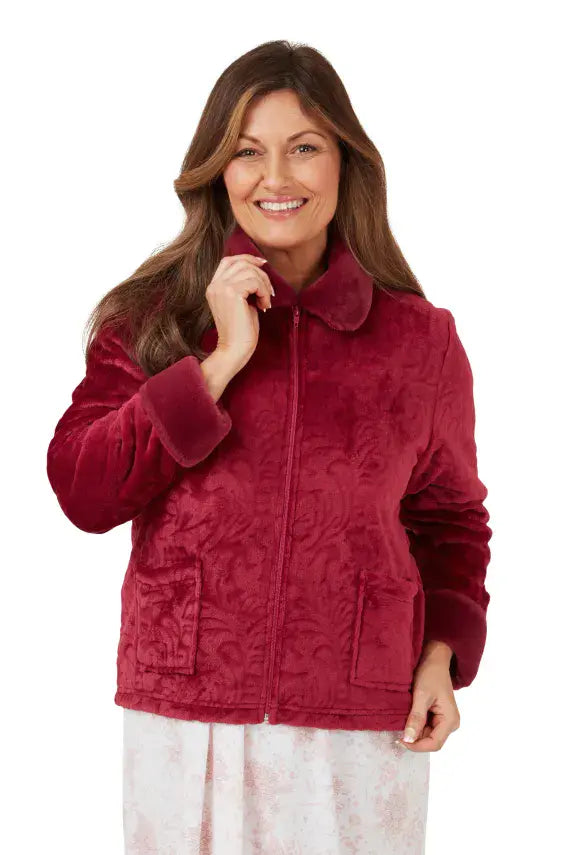 Marsylka Fleece Bed Jacket Faux Fur Collar| Plum MA42914
