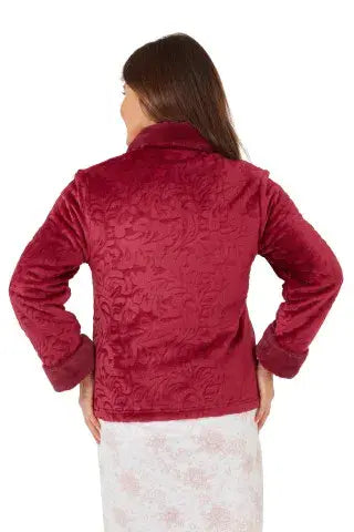 Marsylka Fleece Bed Jacket Faux Fur Collar| Plum MA42914