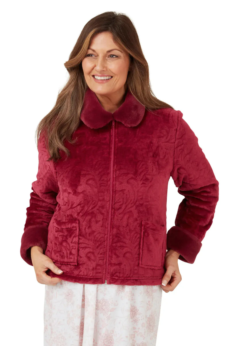 Marsylka Fleece Bed Jacket Faux Fur Collar| Plum MA42914