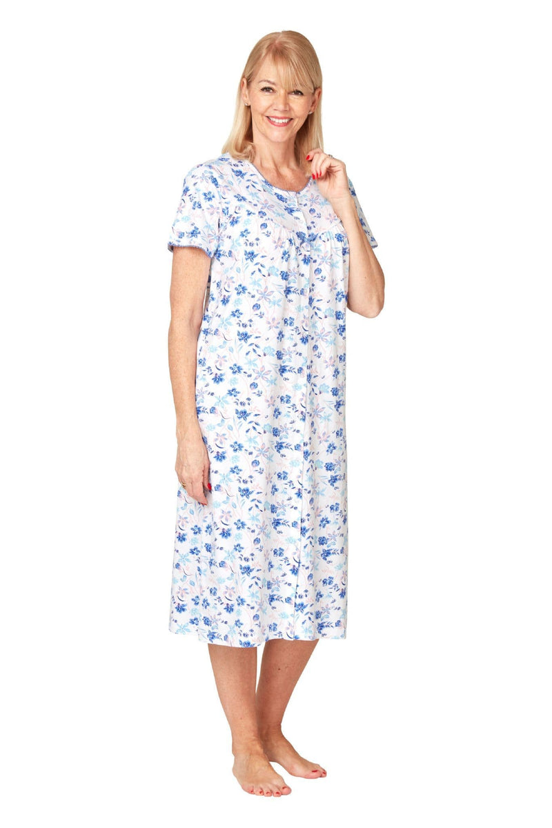 Marsylka Freya Button Through Cotton Night Dress Blue | Ma35710
