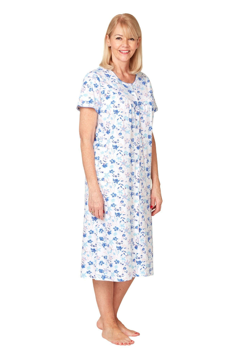 Marsylka Freya Button Through Cotton Night Dress Blue | Ma35710