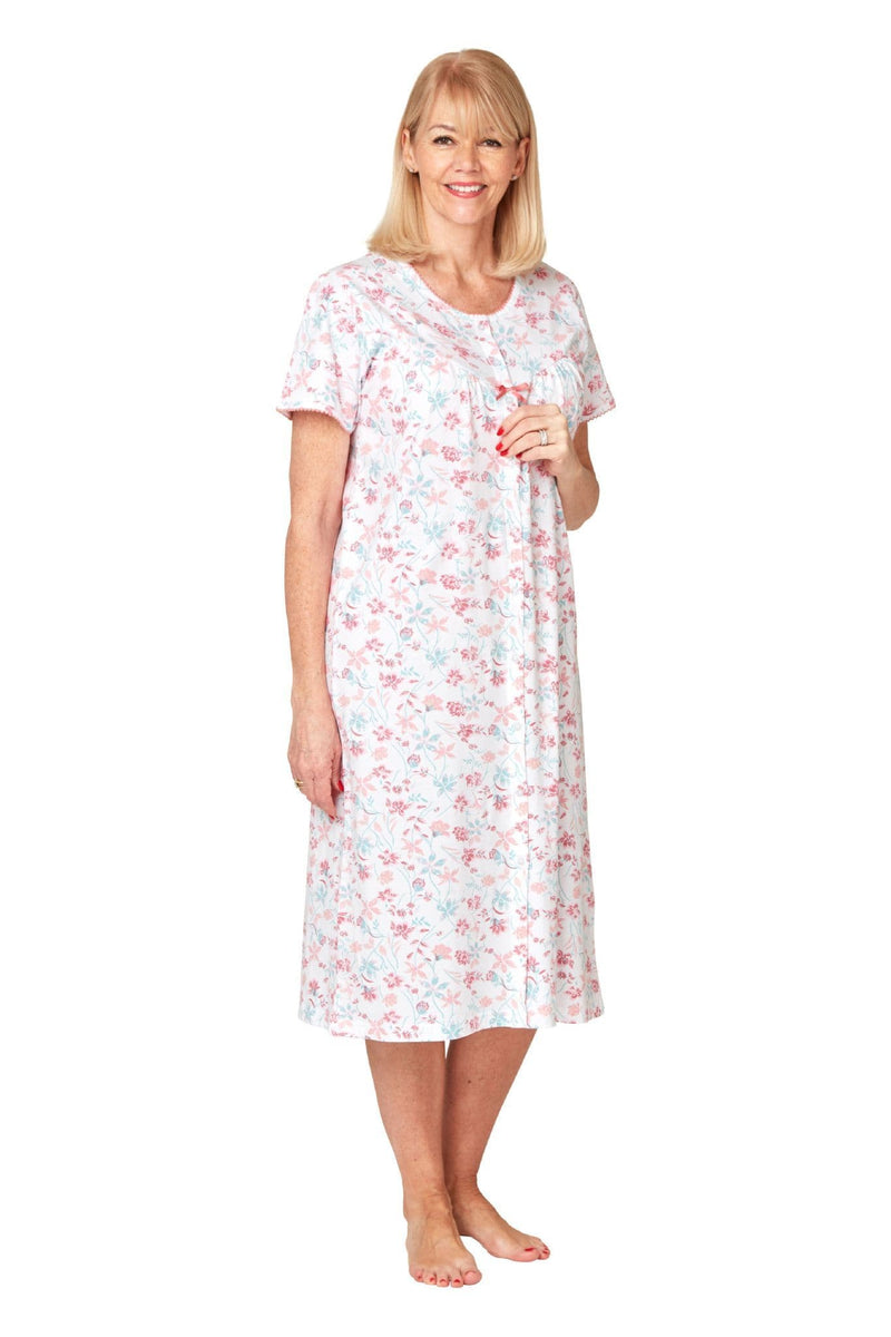 Marsylka Freya Button Through Cotton Night Dress Pink | Ma35710