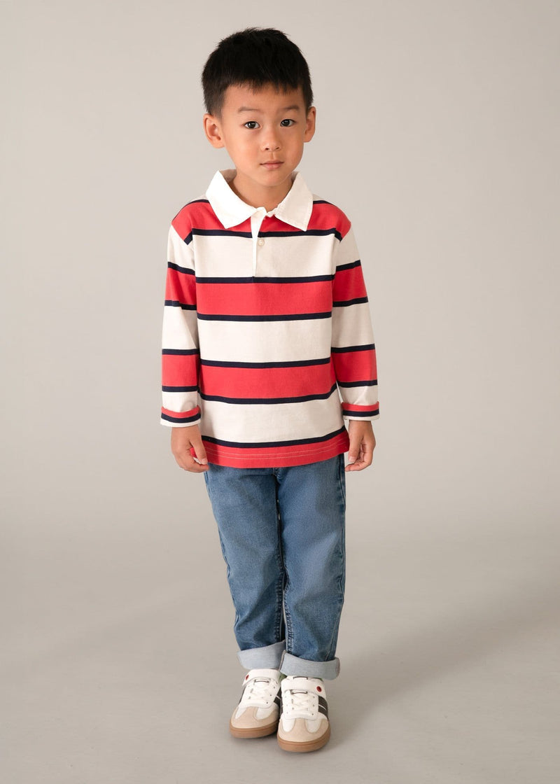 Mayoral Boys LS Stripe Polo | Tomato 3111/ SS26