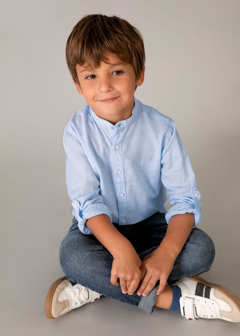 Mayoral Boys Mao Collar Shirt | Sky Blue 3118/SS26