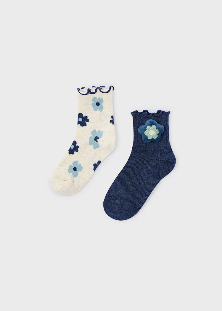 Mayoral  Girls 2-Pack Floral Socks | Petroleum 10054