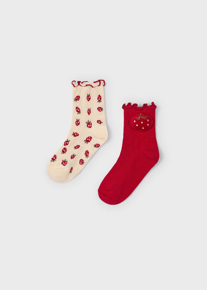 Mayoral  Girls 2-Pack Floral Socks | Red 10054