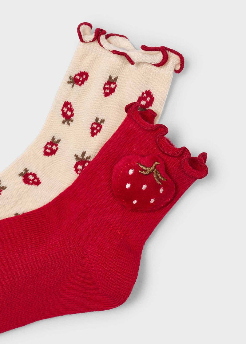 Mayoral  Girls 2-Pack Floral Socks | Red 10054