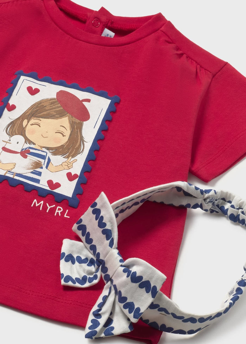 Mayoral Girls Tee With Headband | Red 1081/SS26