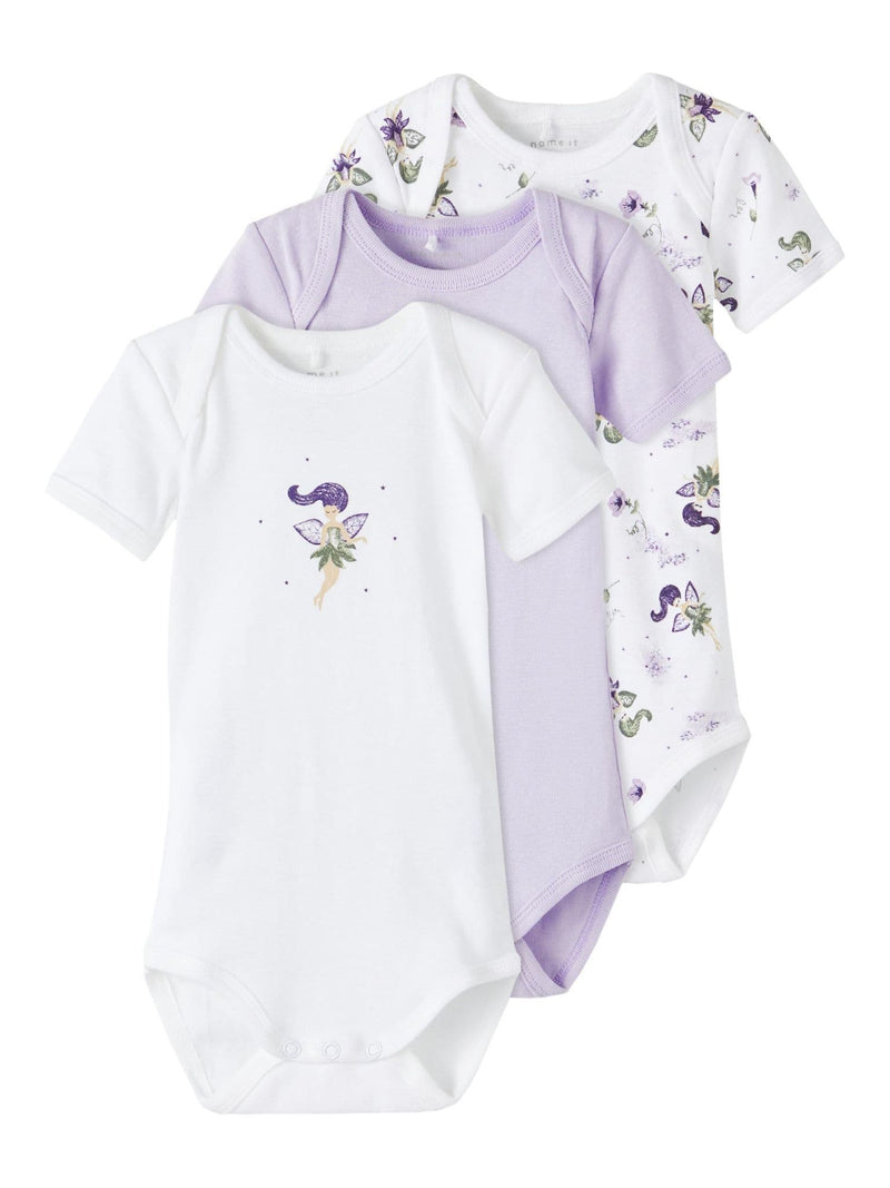 Name It NB Body S/S 3 Pack Petal Fairy Lavender