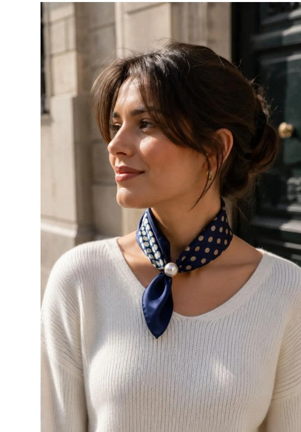 Best Angel Scarf with Pearls & Magnetic Closure | Navy BA4416_5
